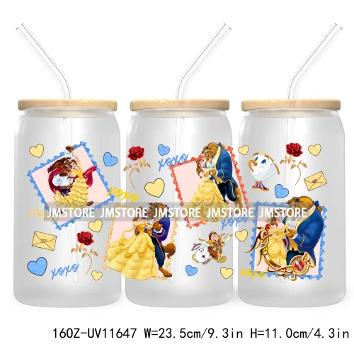 Cute Cartoon Couple XOXO Valentine's Day UV DTF Cup Wrap Transfer Stickers For 16OZ Libbey Glass Can Cupid Vibes Love Hearts