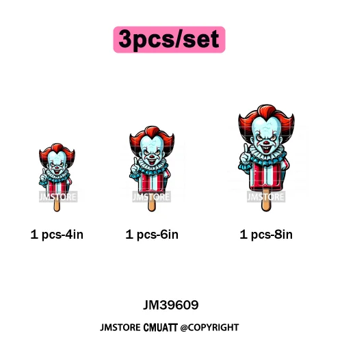 Scary Halloween Popsicles Horror Movie Killers Character Iron on DTF Washable Transfers Stickers Ready to Press for Textile Bags