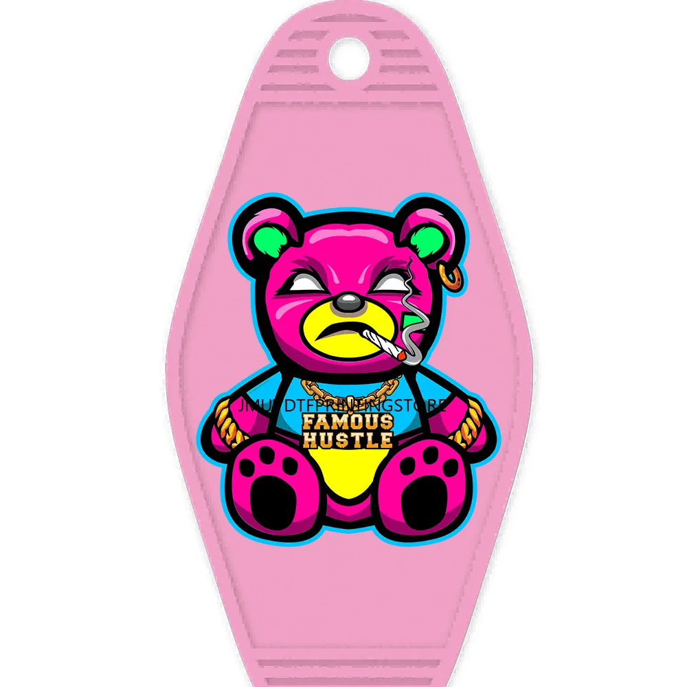 Focus On The Hustle Bear High Quality WaterProof UV DTF Sticker For Motel Hotel Keychain More Money Less Friends