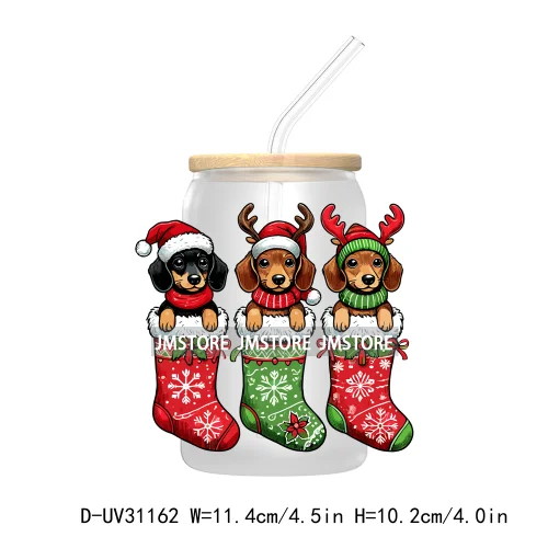 Funny Dog Cat Pets Christmas UV Sticker Decals For Libbey Cold Cups Mugs Tumbler Transfer Stickers Waterproof Logo Merry Woofmas