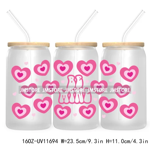 Funny Valentines Quotes 16OZ UV Cup Wrap DTF Transfer Stickers For Libbey Glass Can Cups Tumbler Self Love Valentine Hearts Kiss