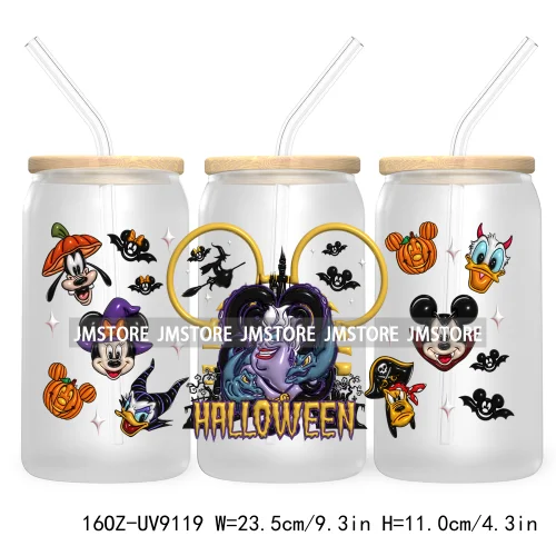 3D Halloween Princess UV DTF Sticker For 16OZ Libbey Glass Cup Can Wrap Transfer Stickers Custom Labels DIY Logo Bats Pumpkin