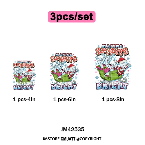 Cartoon Christmas Club Snow Winter Vibes Holly Jolly Santa Iron on DTF Washable Transfers Stickers Ready to Press for Clothing