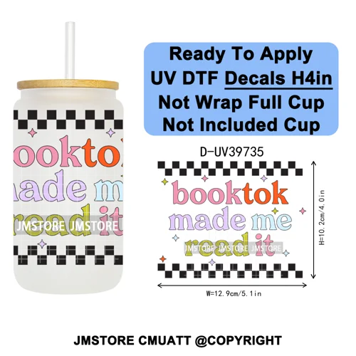 Fantasy Book Lover Gifts Positive Quotes UV DTF Decals Ready To Apply Waterproof Transfer Stickers For 16OZ Libbey Glass Can Cup