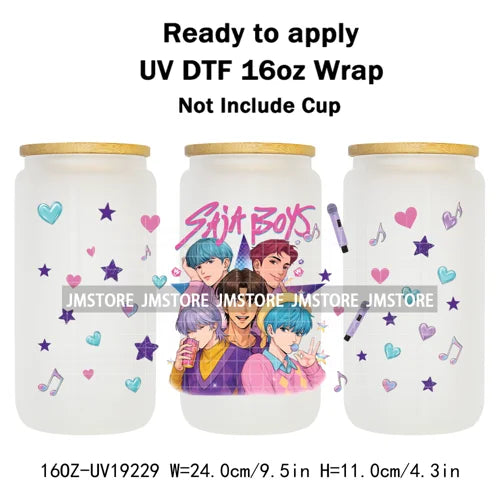 Kpop Saja Boys Bands Demon Hunter UV DTF Wraps Transfer Sticker Selfadhesive Waterproof High Quality For 16OZ Libbey Glass Can