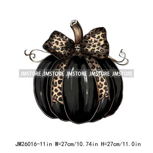 Cute Pumpkin Leopard Star Polka Dots Coquette Bow Autumn Fall Halloween DTF Iron On Transfer Stickers Ready To Press For Clothes