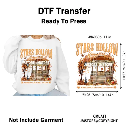 Autumn Festival Fall Season Stars Movie Girls Town Book Lover Iron on Washable DTF Transfers Stickers Ready to Press for Hoodies