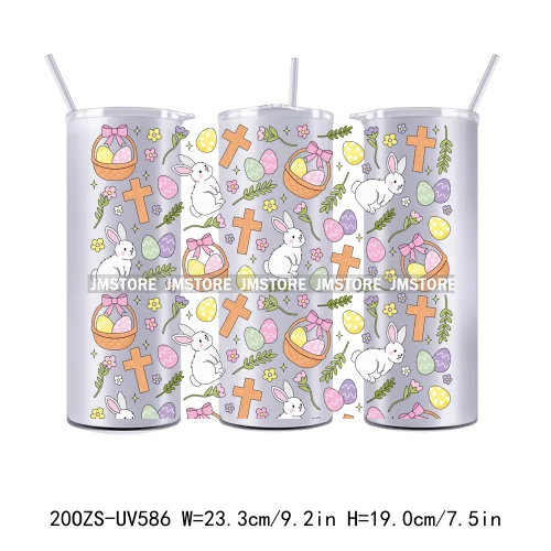 Coquette Easter Peeps Spring Floral Bunny Eggs 20OZ Skinny Tumbler Wrap UV DTF Transfer Stickers Personalized Logo For Tumbler