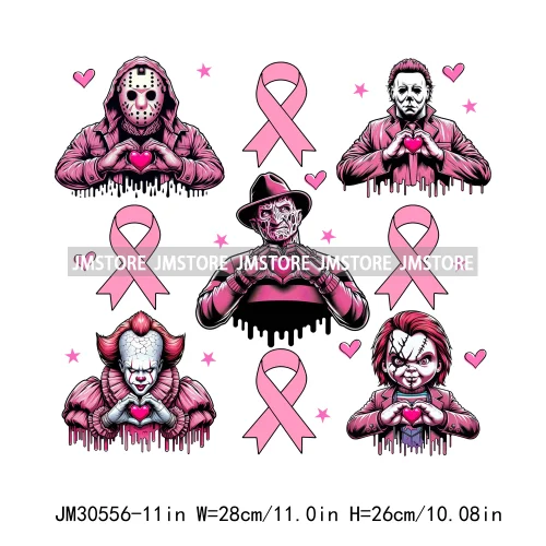 Pink Ribbon Fight Cancer Winner Horror Character Breast Cancer Awareness Iron On DTF Transfer Sticker Ready To Press For Clothes