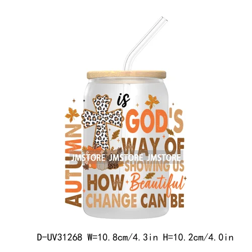 Thanksgiving Pumpkin Fall Bible Verse UV Sticker Decal For Libbey Cold Cup Mug Tumbler Transfer Sticker Coquette Bow Jesus Cross