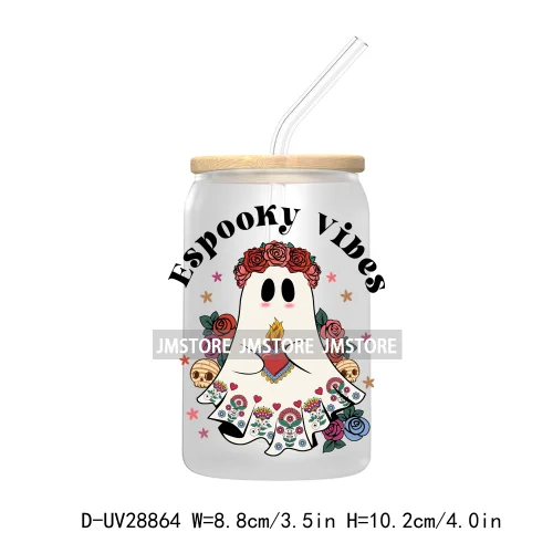 Mexican Ghost Espooky Vibes UV DTF Transfer Stickers Decals For Libbey Cold Cups Mugs Tumbler Conchas And Cucuys Halloween Boo