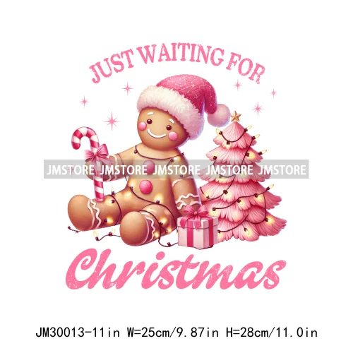 Coquette Pink Girly Christmas Vibes Book Just Waiting For Christmas Iron On DTF Transfer Stickers Ready To Press For Hoodies Bag