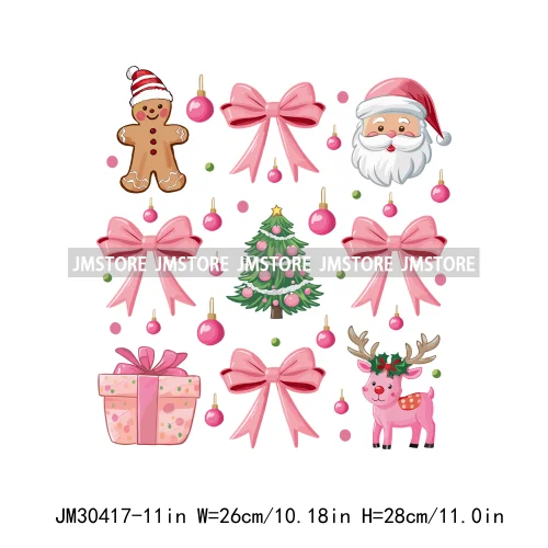 Coquette Bow Girly Christmas Merry White Holidays Santa Christian Xmas Iron On DTF Transfers Sticker Ready To Press For Clothing