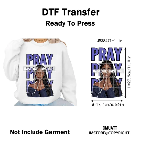 Pray Jesus Faith Trust Black Woman Religious Blessed Thermal Designs Iron on DTF Transfers Stickers Ready to Press for Clothes