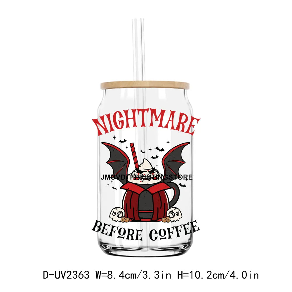 Retro Nightmare Before Coffee UV DTF Transfers Stickers Decals For Libbey Cold Cups Mugs Tumbler Waterproof DIY Craft