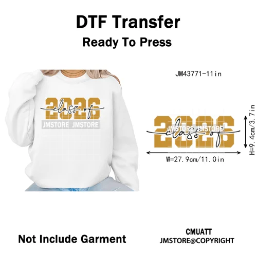 Class of 2026 High School Senior Edition Graduate Season Iron on Washable DTF Heat Transfer Stickers Ready to Press for Clothing
