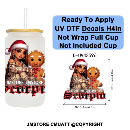 Chibi Christmas Chicana Zodiac Girl UV DTF Transfer Stickers Decals Ready To Apply Good Quality Prints For Libbey Cold Cup Mug