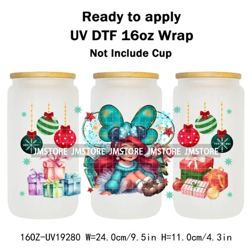 Christmas Couple Cartoon Princess UV DTF Cup Wrap Ready To Apply Transfer Sticker Custom 16OZ Tumbler Wraps For Libbey Glass Can