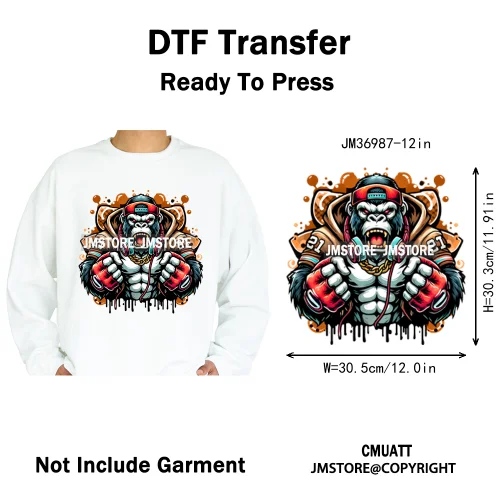12in Graffiti Gangster Hip Hop Gorilla Life Is Better With Bulldog Iron on DTF Heat Transfer Sticker Ready to Press for Hoodies
