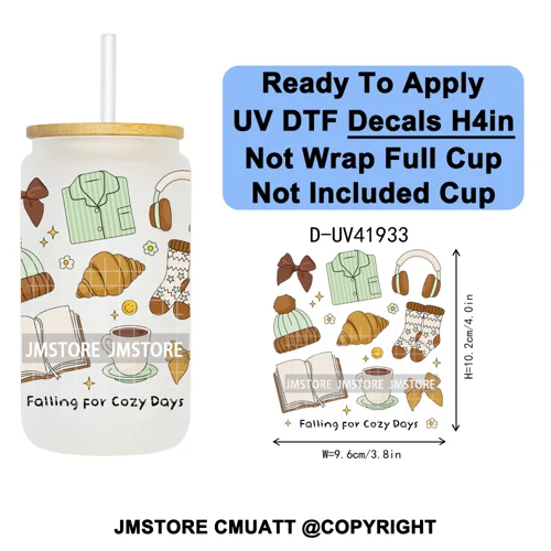 Christmas Santa Claus Patchwork UV DTF Decals Ready To Apply Waterproof Transfer Stickers DIY Crafts For 16OZ Libbey Glass Can