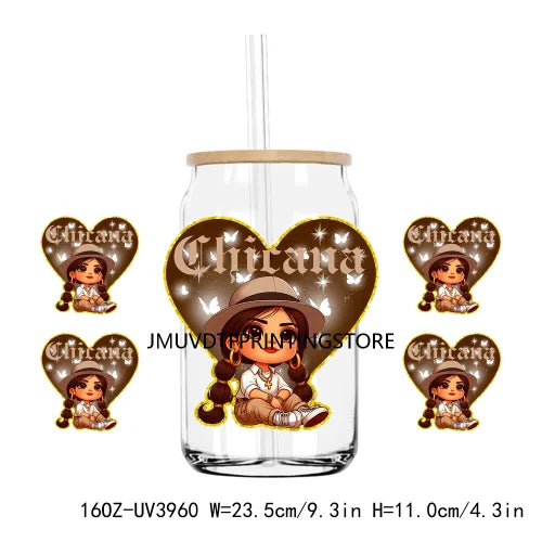 Chicana Valentine Mexican Culture 16OZ UV DTF Cup Wrap Transfer Stickers Custom Labels DIY Waterproof Logo For Libbey Glass Can