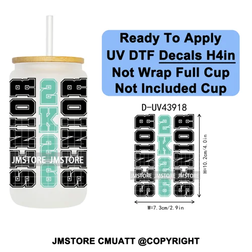 Girly University Graduation 2026 UV DTF Decals Ready To Apply Waterproof Transfer Stickers DIY Crafts For 16OZ Libbey Glass Can