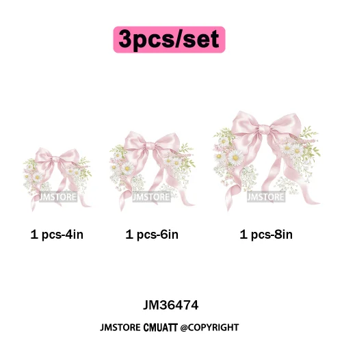 Floral Love Season Coquette Bow Wedding Party Vibes Decals Iron on DTF Washable Transfers Stickers Ready to Press for Dresses