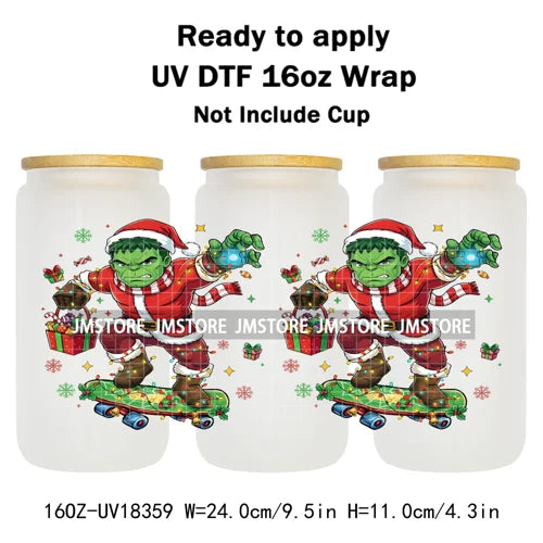 Preppy Christmas Movie Killer Cartoon Bow 16OZ UV DTF Cup Wraps Ready To Apply Waterproof Transfer Stickers For Libbey Glass Can