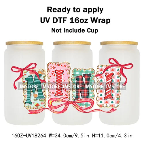 Christmas Mama Mini Coquette Family Xmas 16OZ UV DTF Cup Wraps Ready To Apply Waterproof Transfer Stickers For Libbey Glass Can