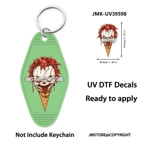 Horror Characters Halloween Ice cream UV DTF Motel Keychain Wraps Ready To Apply Waterproof High Quality Hotel Keychain Decals