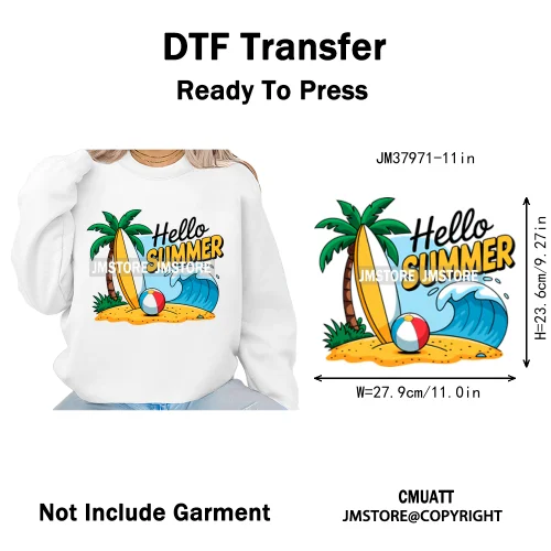 Hello Summer Beach Vibes Stay Cool Live In Sunshine Hot Mom Cowgirl Iron on DTF Transfers Stickers Ready to Press for T-shirts