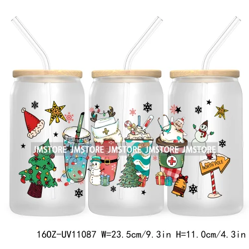 Candy Cane Christmas Club 16OZ UV DTF Cup Wrap Waterproof Transfer Stickers For Libbey Glass Can Football Mom Game Day Christmas