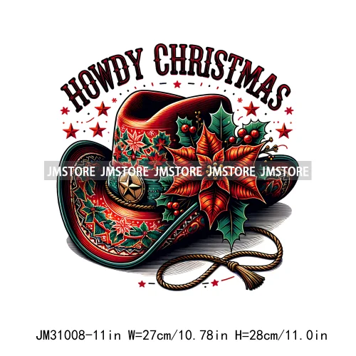 Funny Howdy Christmas Western Cowboy Highland Cow Gingerbread Boots Iron On DTF Transfers Stickers Ready To Press For T-shirts