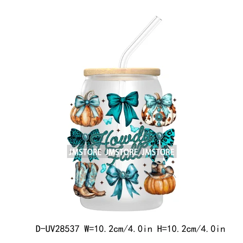 Howdy Fall Western Pumpkin UV DTF Transfer Stickers Decals For Libbey Cold Cups Mugs Tumbler Labels Coquette Bow Cowgirl Boots