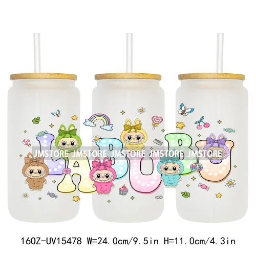 Cute Mama Doll Cartoon Mirror Bow 16OZ UV DTF Cup Wraps Ready To Apply Waterproof Transfer Stickers For Libbey Glass Can Tumbler