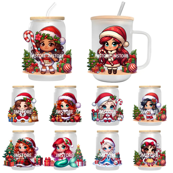 Princess Christmas Cartoon Friends UV DTF Transfer Stickers Decals For Libbey Cold Cups Mugs Tumbler High Quality Xmas Gift Tree