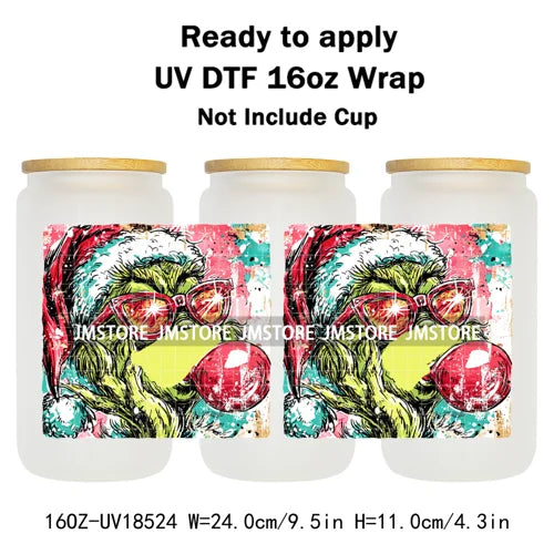 Mean Guy Christmas Movie Vacation Holiday 16OZ UV DTF Cup Wraps Ready To Apply Waterproof Transfer Stickers For Libbey Glass Can