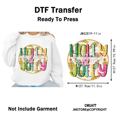 Funny Christmas Tree Coquette Holly Jolly Merry and Bright Festive Lover Iron on DTF Transfer Sticker Ready to Press for Hoodies