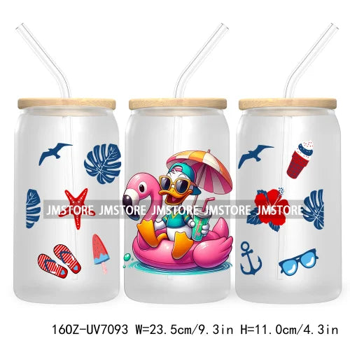 Horror's Summer Vacation 16OZ UV DTF Cup Wrap Transfers Stickers For Libbey Glass Can Cups Tumbler Waterproof Craft Cartoon Girl