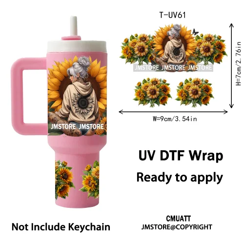 Butterfly Sunflower Girl UV DTF Mini Tumbler Keychain Wraps Ready To Press High Quality Wraps UV Stickers for Tumbler Keychain