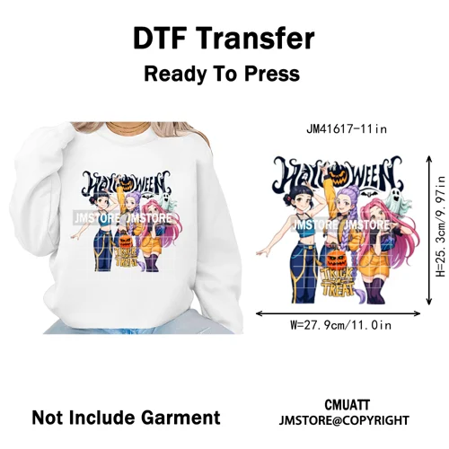 Happy Hunting Halloween Kpop Pumpkin Witch Boys Girl Dinner Iron on DTF Washable Transfers Stickers Ready to Press for T-shirts