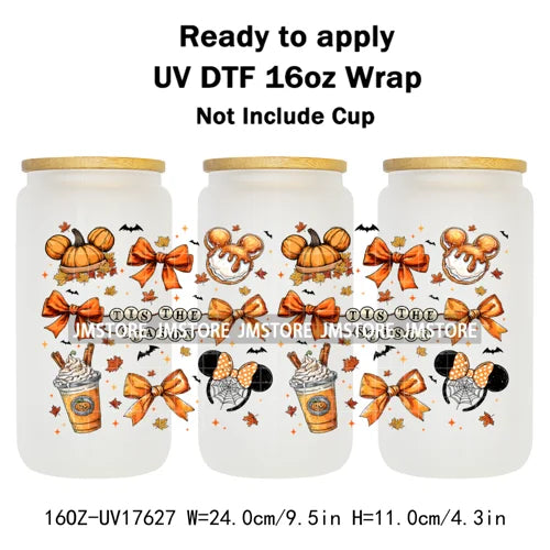 Mouse Ghost Boo Halloween Pumpkin Spooky Season UV DTF Cup Wraps Ready To Apply Transfer Stickers For Libbey Glass Can 16OZ Wrap