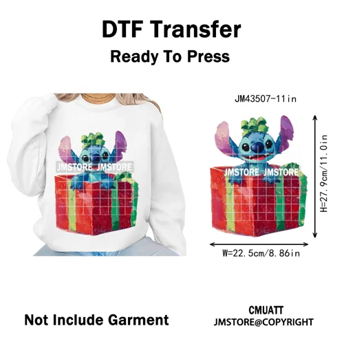 Cute Cartoon Characters Merry Christmas Holiday Gifts Xmas Iron on Washable DTF Heat Transfer Sticker Ready to Press for Clothes