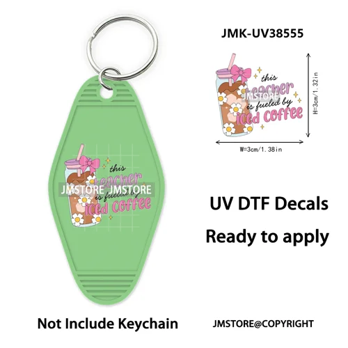 Back To School Teacher Coquette Bow UV DTF Motel Keychain Wraps Ready To Apply Waterproof High Quality Hotel Keychain Decals