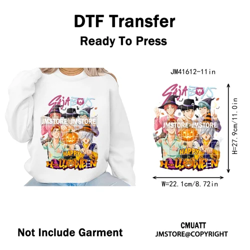 Happy Hunting Halloween Kpop Pumpkin Witch Boys Girl Dinner Iron on DTF Washable Transfers Stickers Ready to Press for T-shirts