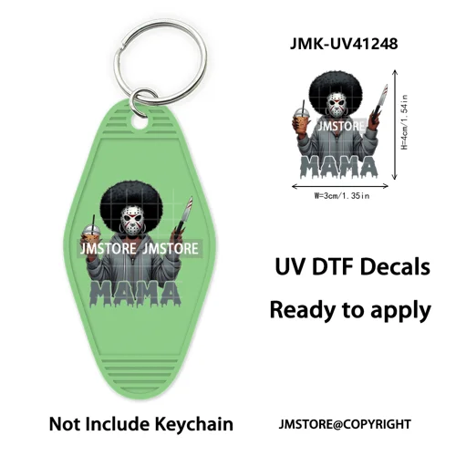 Black Girl Halloween Spooky Horror Mama UV DTF Motel Keychain Wraps Ready To Apply Waterproof High Quality Hotel Keychain Decals