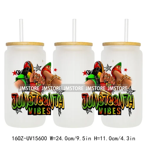 Juneteenth Vibes Sneaker And Heel Afro Woman 16OZ UV DTF Cup Wraps Ready To Apply Transfer Stickers For Libbey Glass Can Tumbler