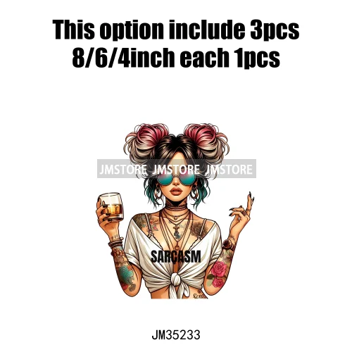 Cool Sarcasm Edgy Tattoo Idgaf Girl Iced Coffee Rebellious Women Iron on DTF Transfers Stickers Ready to Press for Clothing Bags