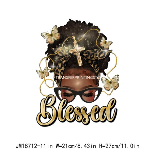 Black History Afro Queen Blessed Mom Unapologetically Dope Black Girl Magic DTF Washable Transfer Stickers For Clothes Bags