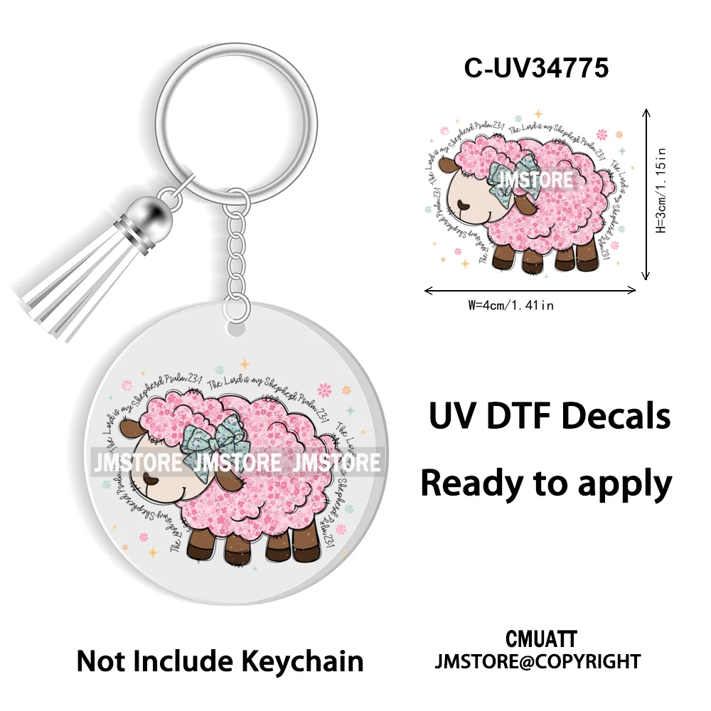 The Lord Is My Shepherd Christian Religious Easter Bible Verse Faith UV DTF Stickers For Round Circle Acrylic Keychain Keyring